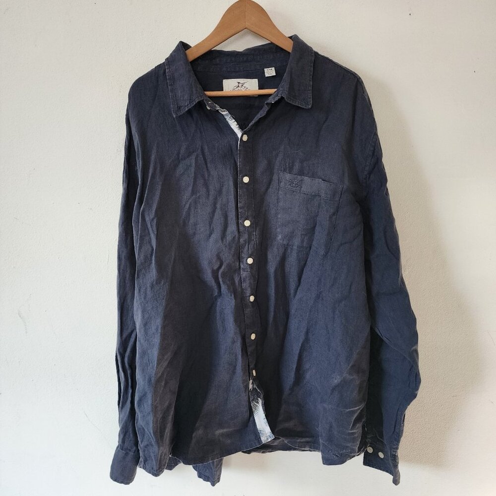 Mens Madda Fella Linen Blue Button Down Blouse XXL